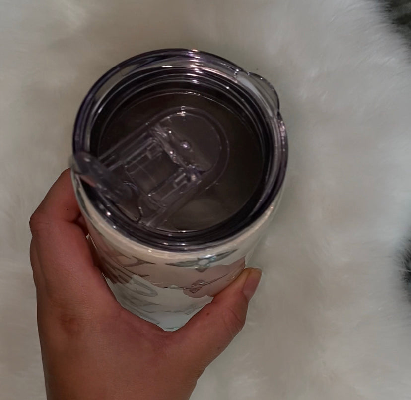 RTS 20 fl. oz Skinny Tumbler White/ Silver Holographic LV glitter epoxy