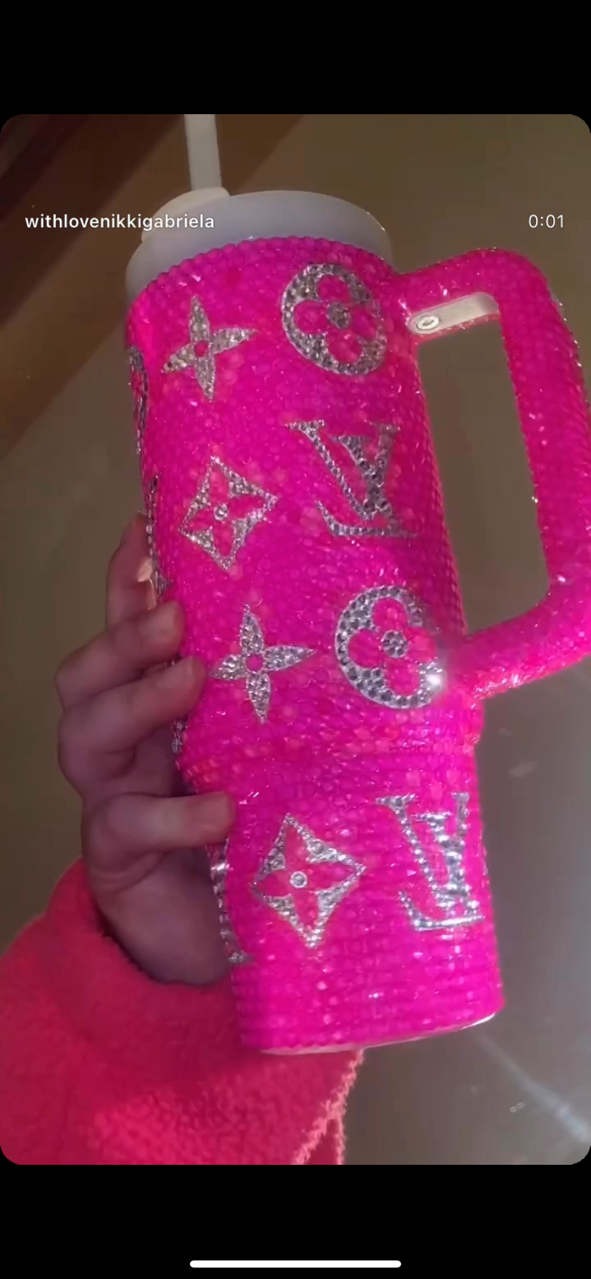 Hot Pink & Silver LV Rhinestone Stanley