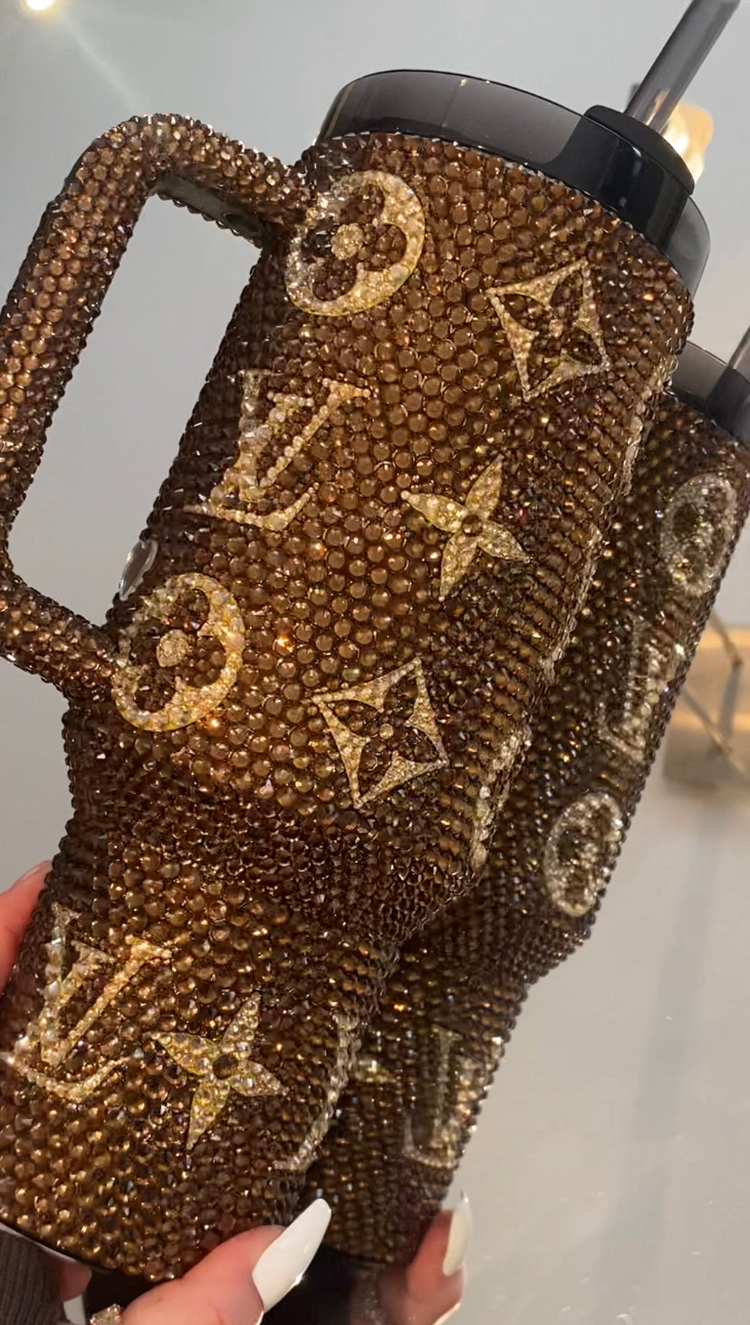Brown & Gold LV Stanley Rhinestone Tumbler