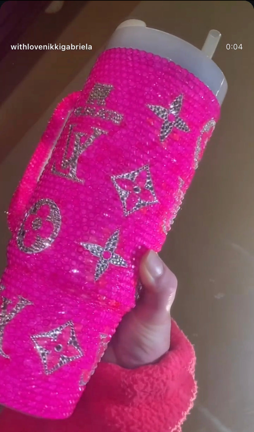 Hot Pink & Silver LV Rhinestone Stanley