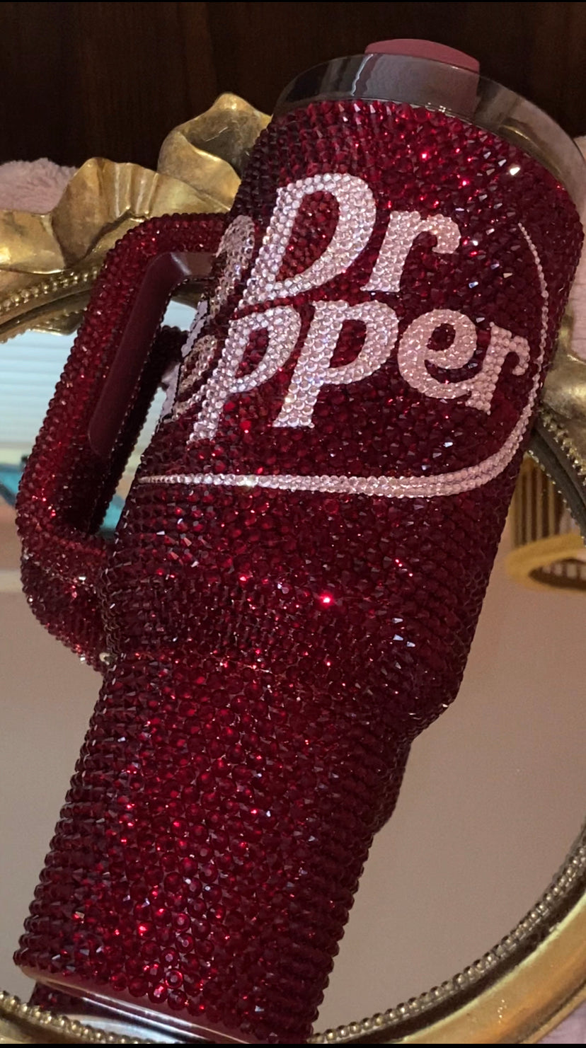 RTS Coquette Dr. Pepper Rhinestone Stanley Tumbler 40 Fl. Oz