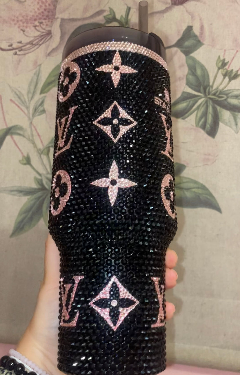 RTS Pink & Black LV Stanley Tumbler Rhinestoned 40 fl. OZ