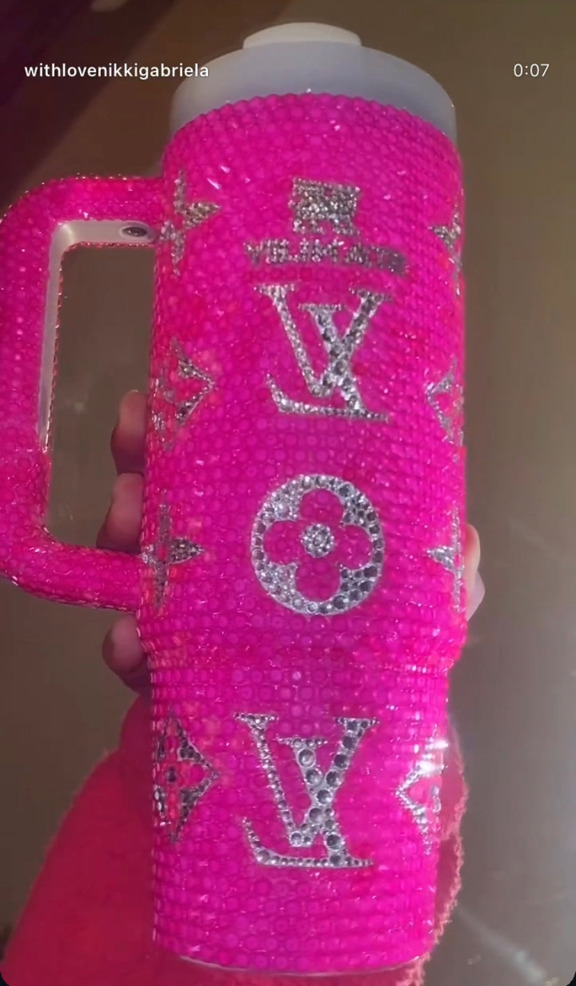 Hot Pink & Silver LV Rhinestone Stanley