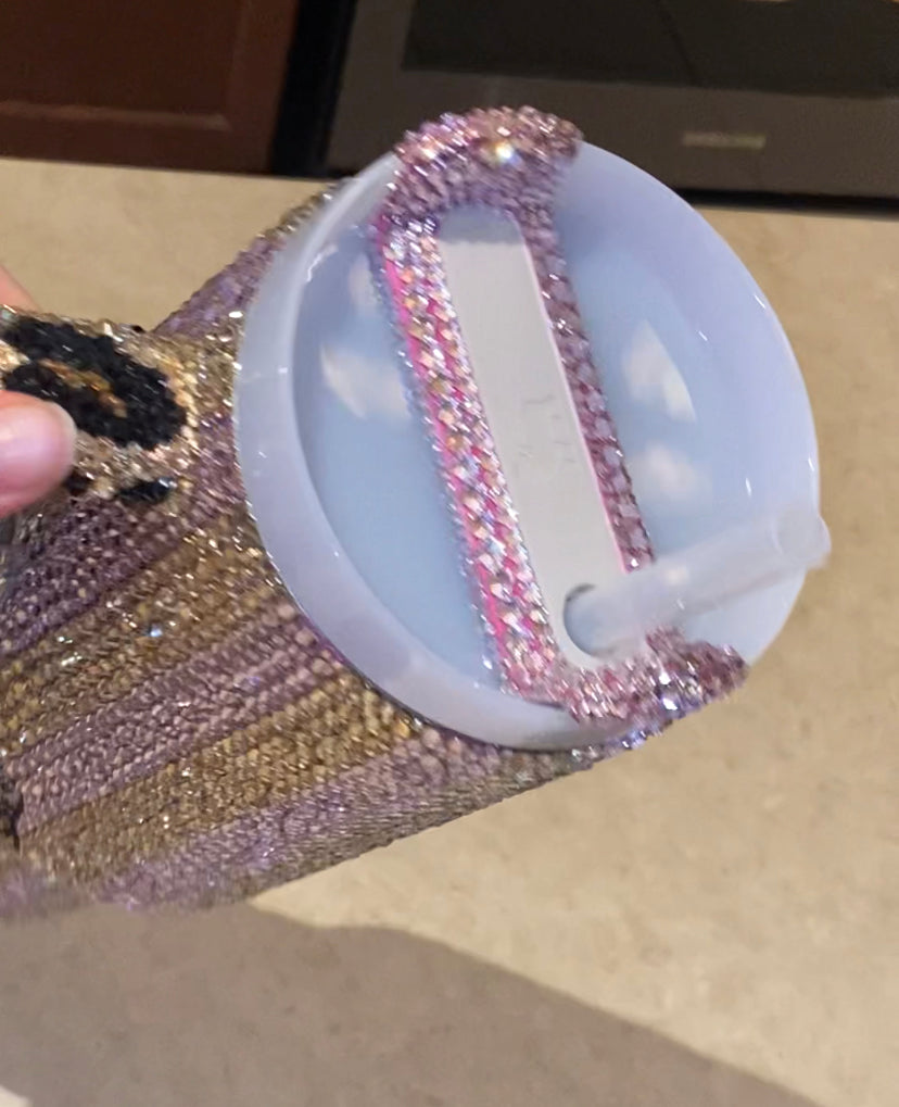 RTS Striped Leopard Bow Stanley Tumbler 40 fl. OZ Bedazzled