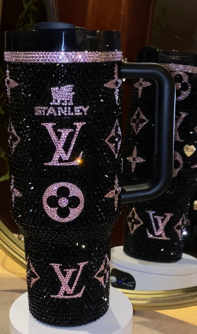 RTS Pink & Black LV Stanley Tumbler Rhinestoned 40 fl. OZ