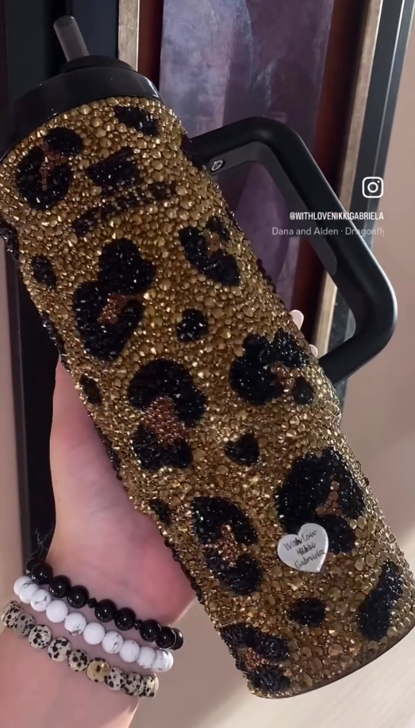 Gold Leopard Stanley tumbler