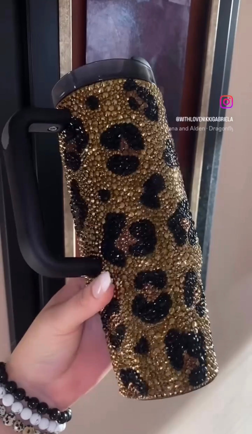 Gold Leopard Stanley tumbler