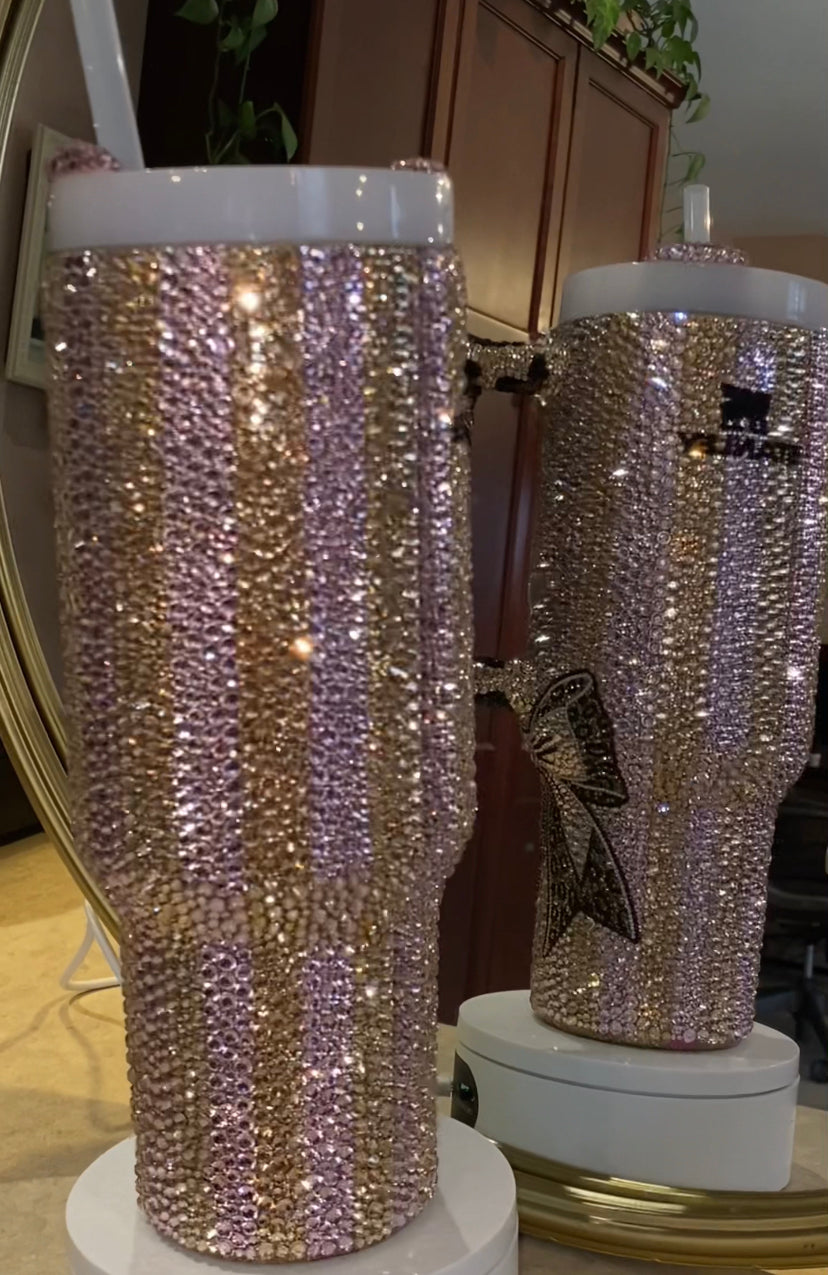 RTS Striped Leopard Bow Stanley Tumbler 40 fl. OZ Bedazzled