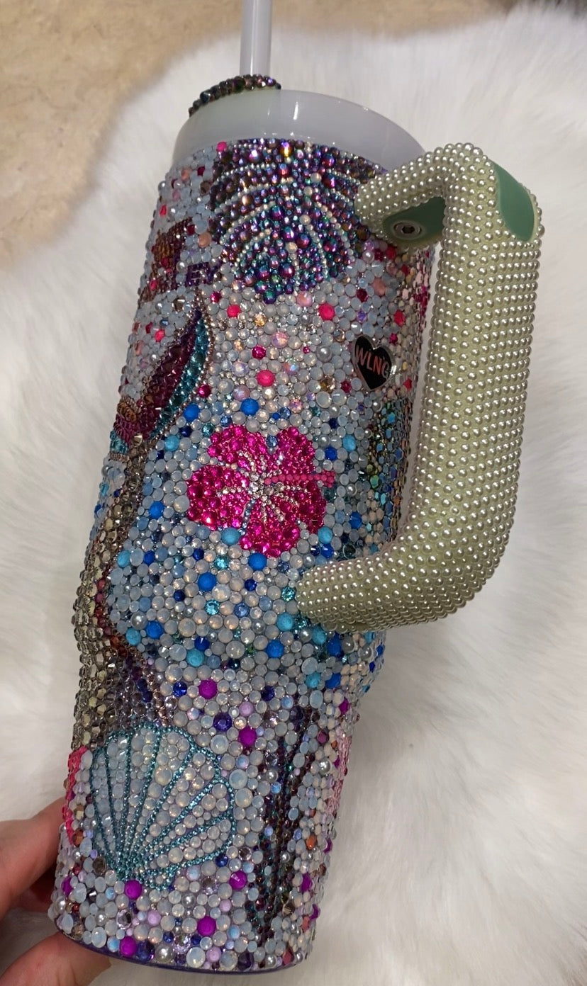 RTS (Ready to Ship) Tropical Mermaid Rhinestone Stanley Tumbler 30 fl. OZ