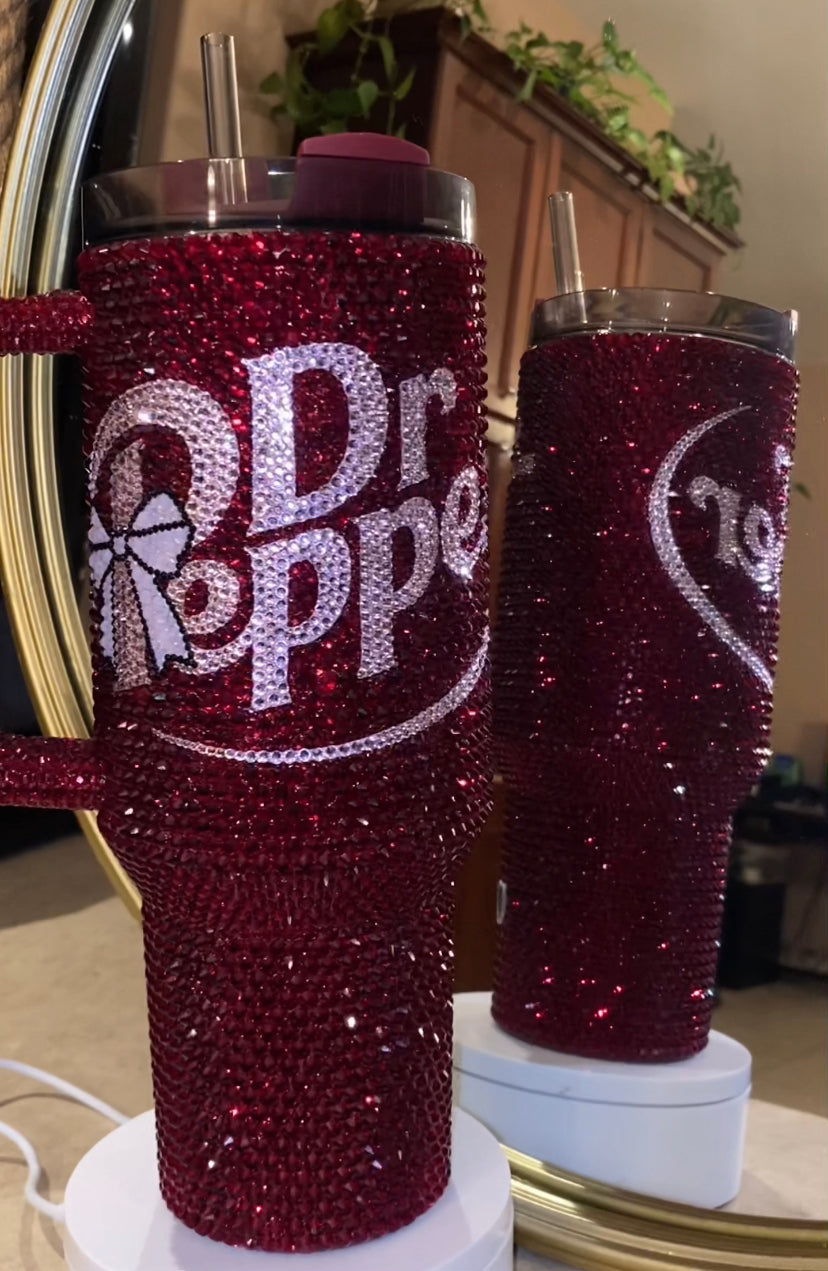RTS Coquette Dr. Pepper Rhinestone Stanley Tumbler 40 Fl. Oz