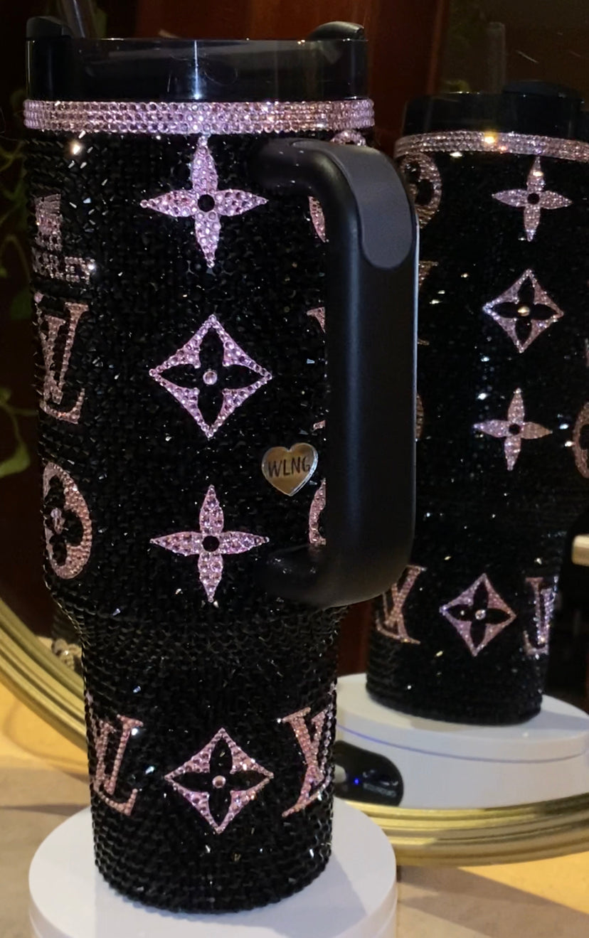 RTS Pink & Black LV Stanley Tumbler Rhinestoned 40 fl. OZ
