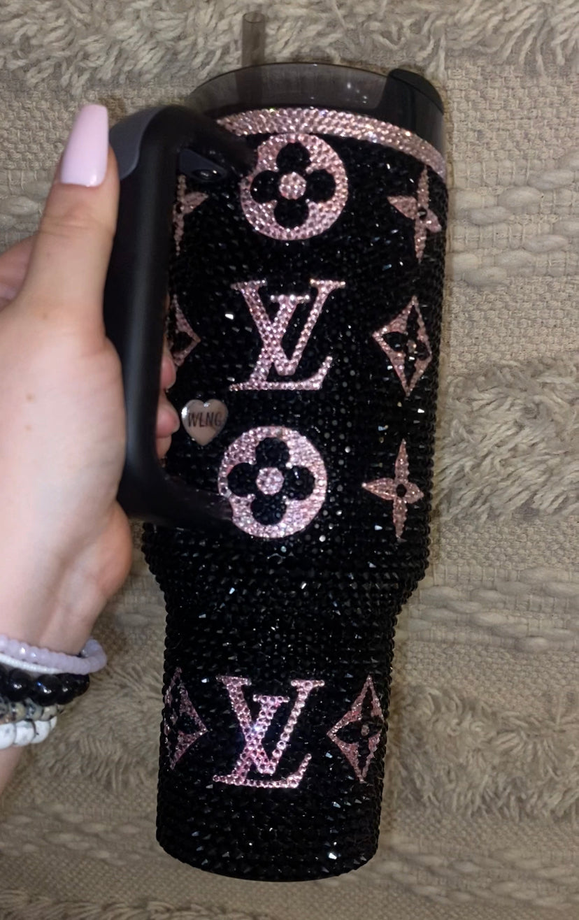 RTS Pink & Black LV Stanley Tumbler Rhinestoned 40 fl. OZ