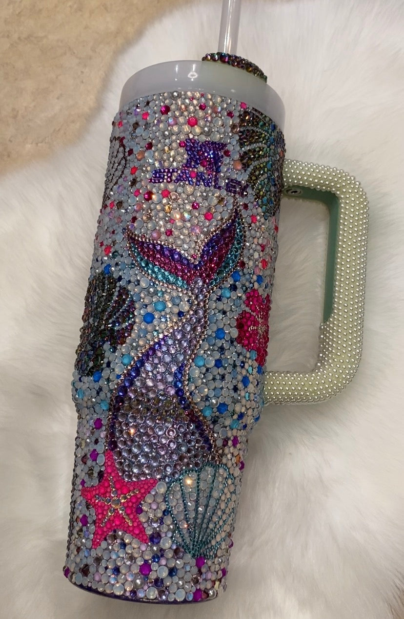 RTS (Ready to Ship) Tropical Mermaid Rhinestone Stanley Tumbler 30 fl. OZ