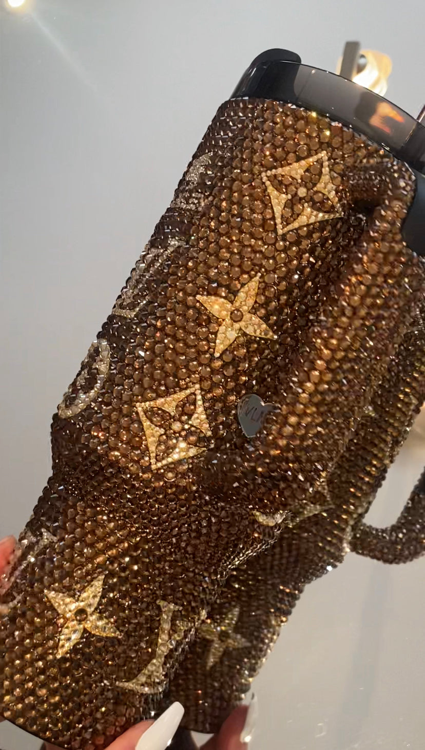Brown & Gold LV Stanley Rhinestone Tumbler