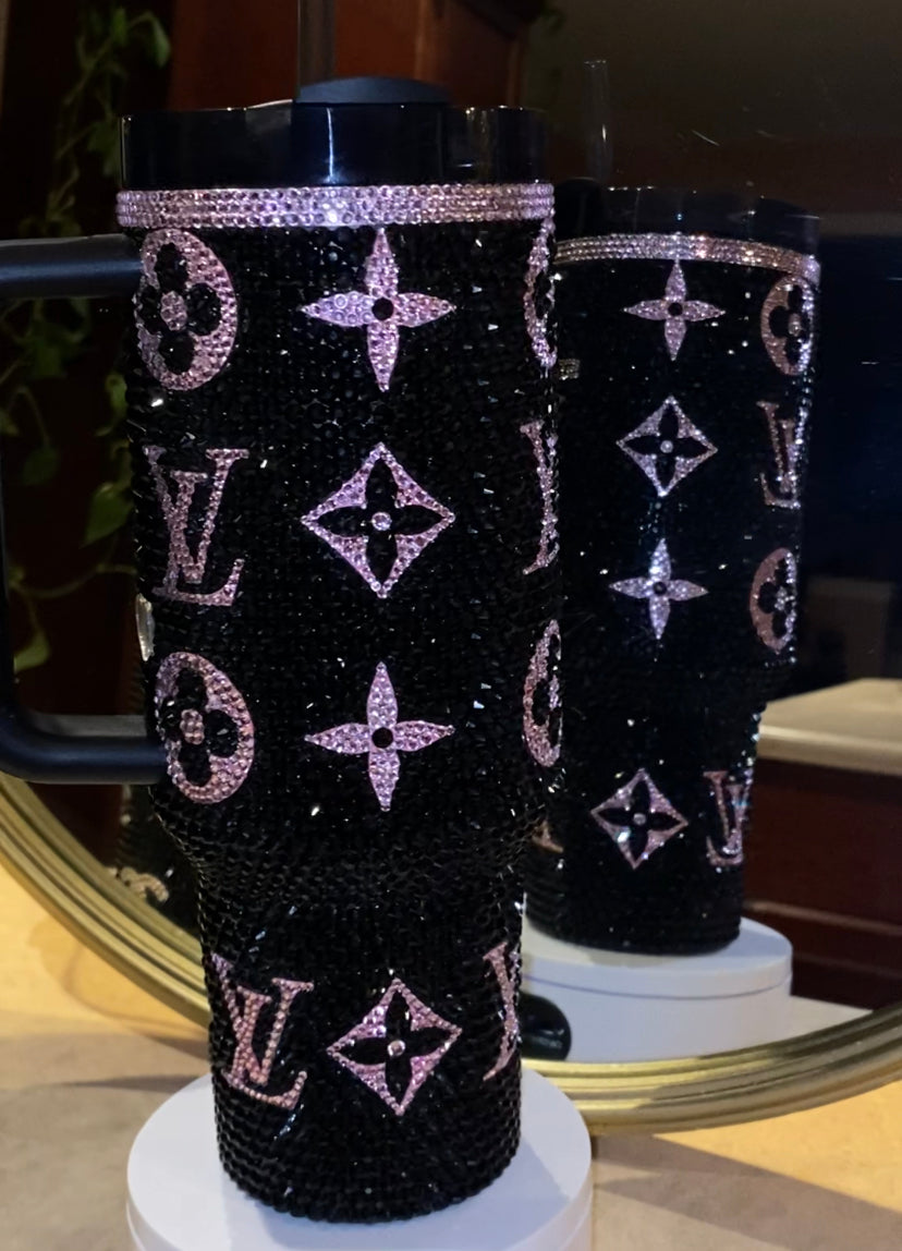 RTS Pink & Black LV Stanley Tumbler Rhinestoned 40 fl. OZ