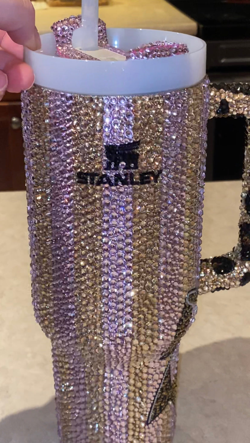 RTS Striped Leopard Bow Stanley Tumbler 40 fl. OZ Bedazzled