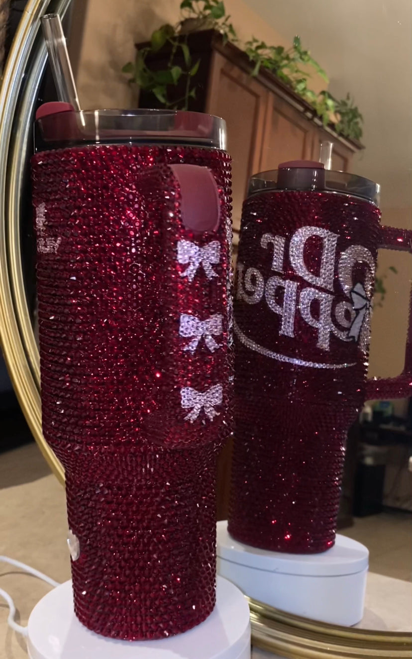 RTS Coquette Dr. Pepper Rhinestone Stanley Tumbler 40 Fl. Oz