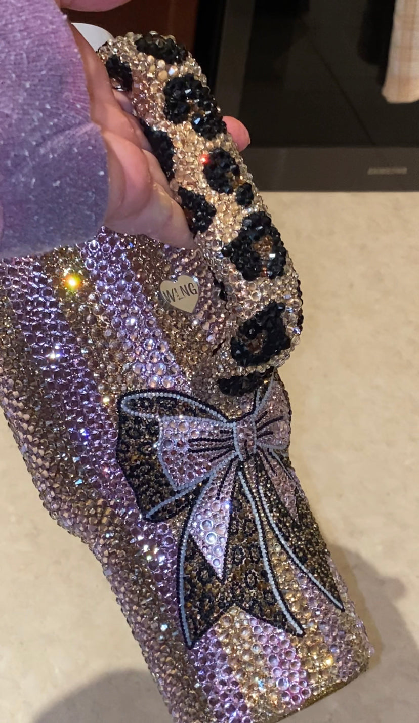 RTS Striped Leopard Bow Stanley Tumbler 40 fl. OZ Bedazzled