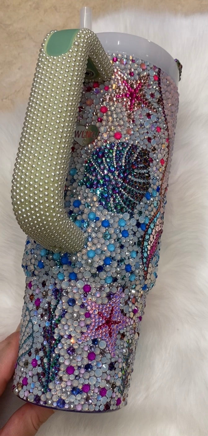 RTS (Ready to Ship) Tropical Mermaid Rhinestone Stanley Tumbler 30 fl. OZ