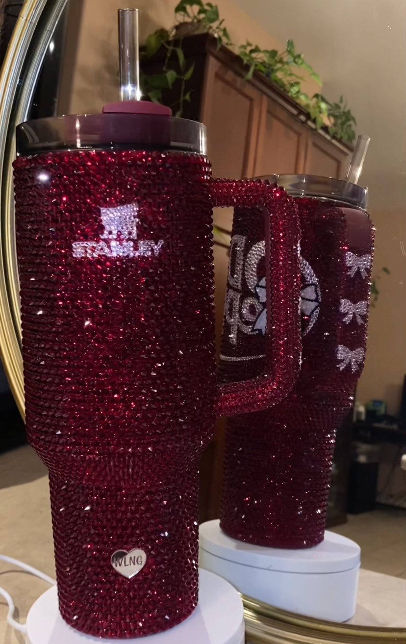 RTS Coquette Dr. Pepper Rhinestone Stanley Tumbler 40 Fl. Oz