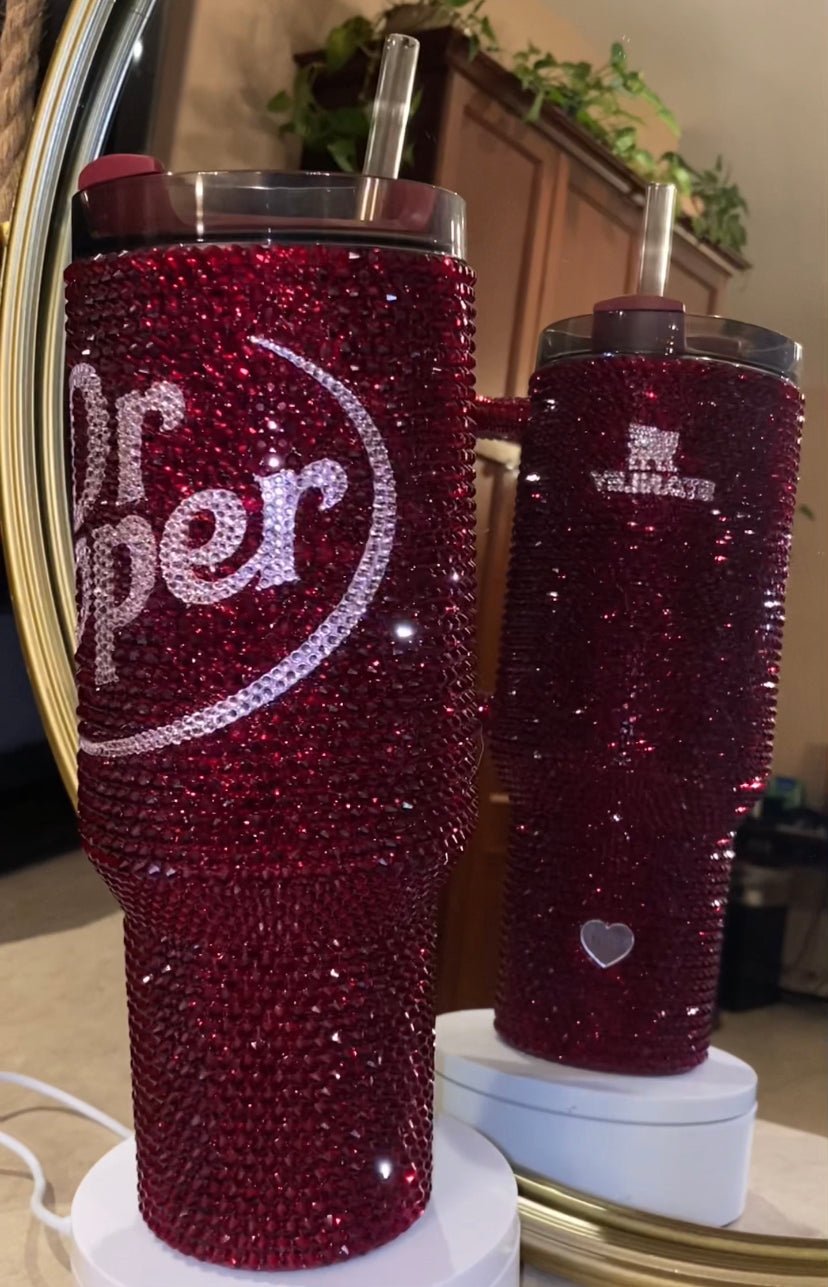 RTS Coquette Dr. Pepper Rhinestone Stanley Tumbler 40 Fl. Oz