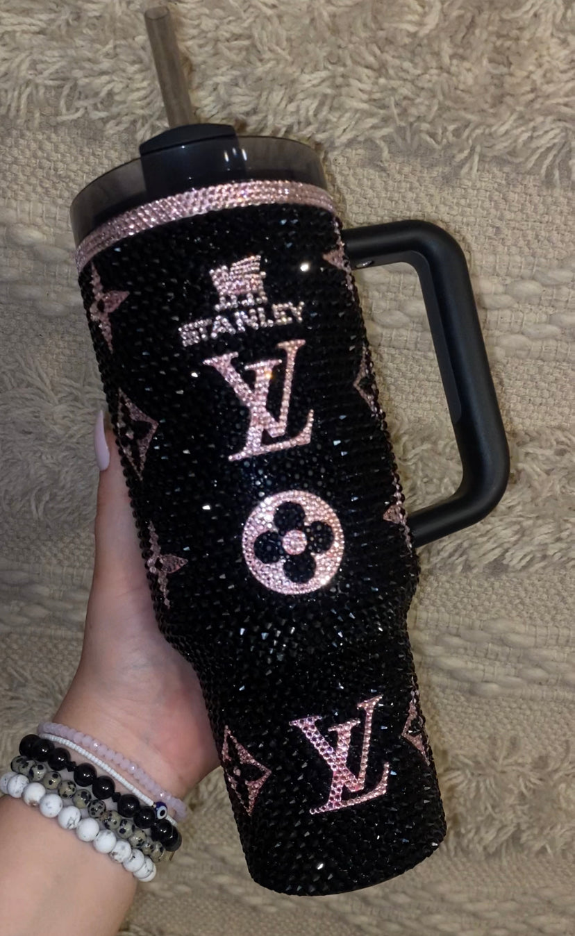 RTS Pink & Black LV Stanley Tumbler Rhinestoned 40 fl. OZ