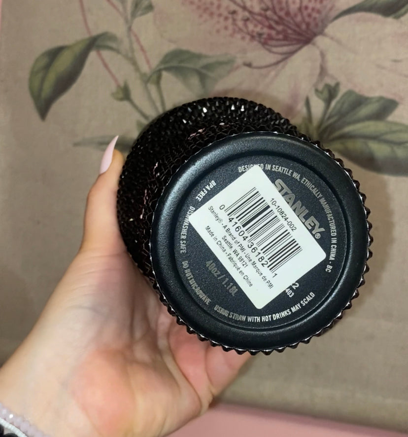 RTS Pink & Black LV Stanley Tumbler Rhinestoned 40 fl. OZ