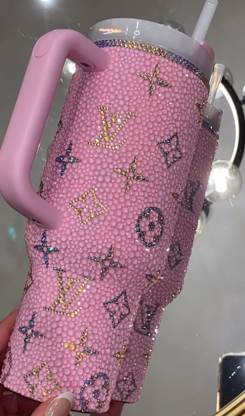 RTS (Ready to Ship) Pink LV Rhinestone Stanley Tumbler 40 fl. OZ